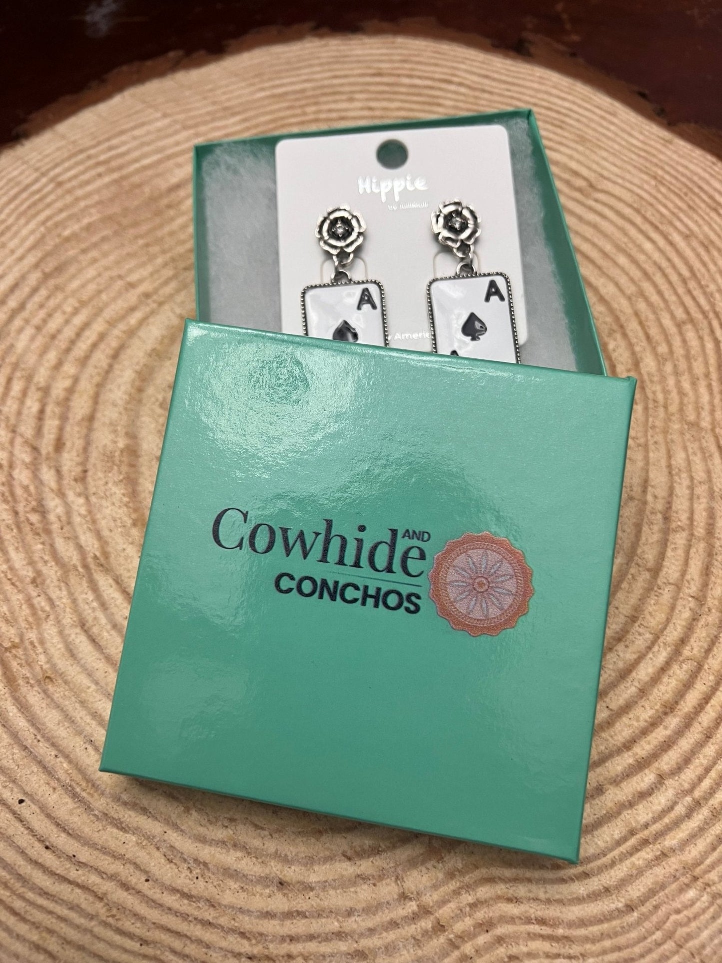 Ace of Spades Western Earrings with Faux Turquoise — 2" Drop