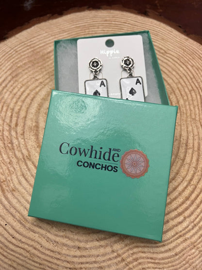 Ace of Spades Western Earrings with Faux Turquoise — 2" Drop
