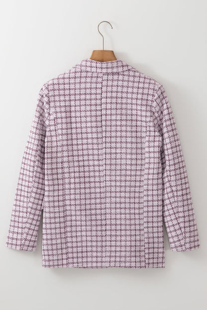 Plaid Tweed Long Sleeve Buttoned Blazer