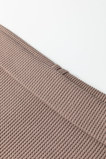Solid Waffle Knit Asymmetric Neck Long Sleeve Top