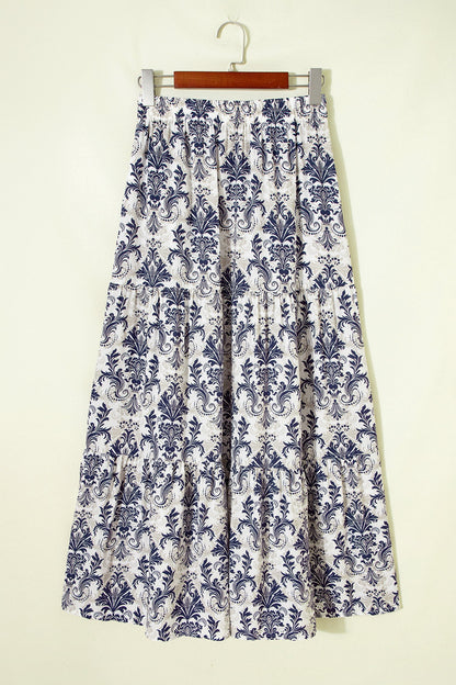 Boho Floral Tiered Maxi Skirt Split