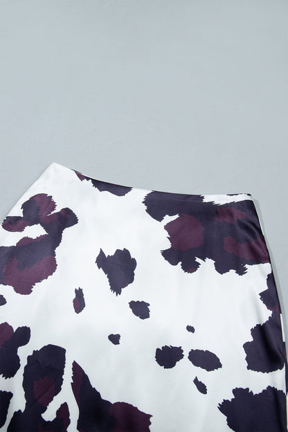 Western Abstract Cow Zip-Up High Waist Midi Skirt
