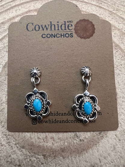 Adelarae Yazzie Navajo Sterling Silver Kingman Turquoise Earrings — 3/4" Drop