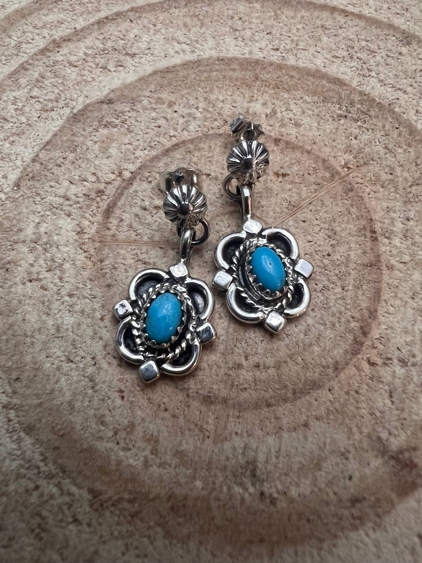 Adelarae Yazzie Navajo Sterling Silver Kingman Turquoise Earrings — 3/4" Drop