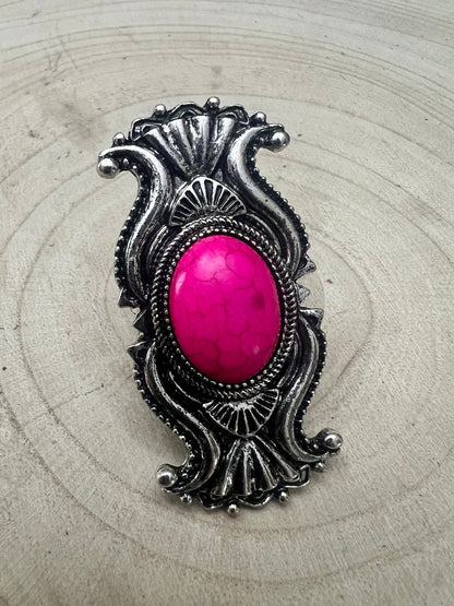 Western Concho Adjustable Ring with Faux Pink Stone — Everyday Southwestern Hand Statement