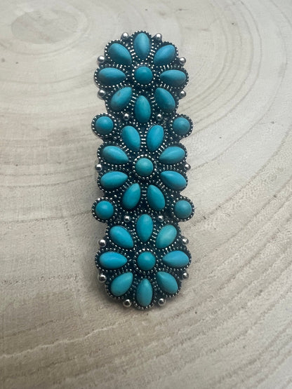 Western Desert Bloom Cluster Adjustable Ring — Faux Turquoise Hand Statement