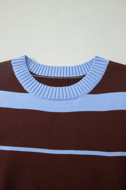 Stripe Short Sleeve Round Neck Knit Top