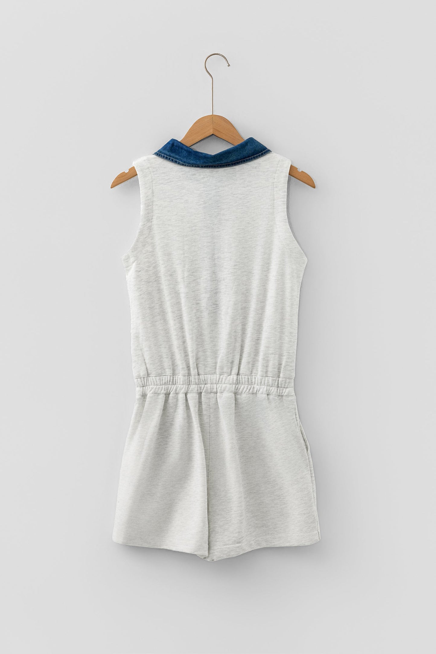 Denim Patchwork Polo Collar Sleeveless Romper