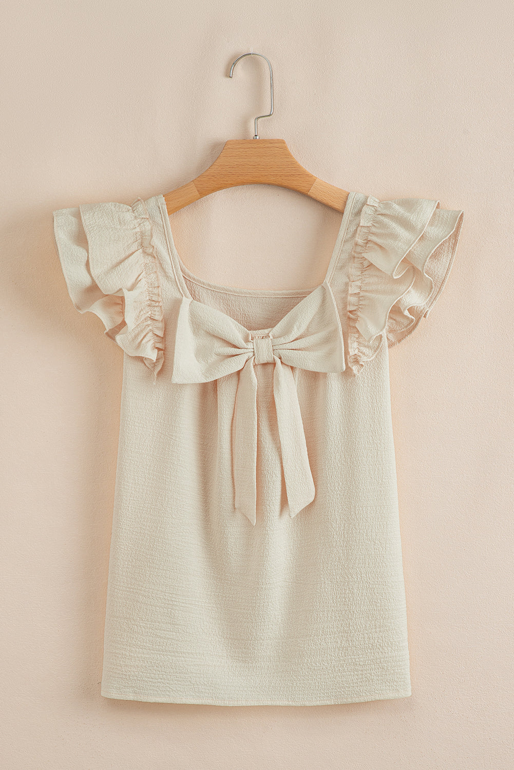Textured Bow Back Frilled Butterfly Sleeve Blouse