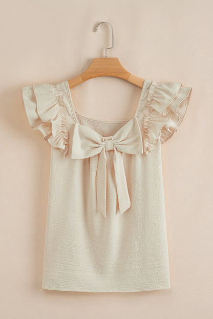 Textured Bow Back Frilled Butterfly Sleeve Blouse