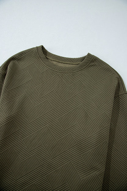 Solid Textured Drop Shoulder Sweatshirt w/ Pockets