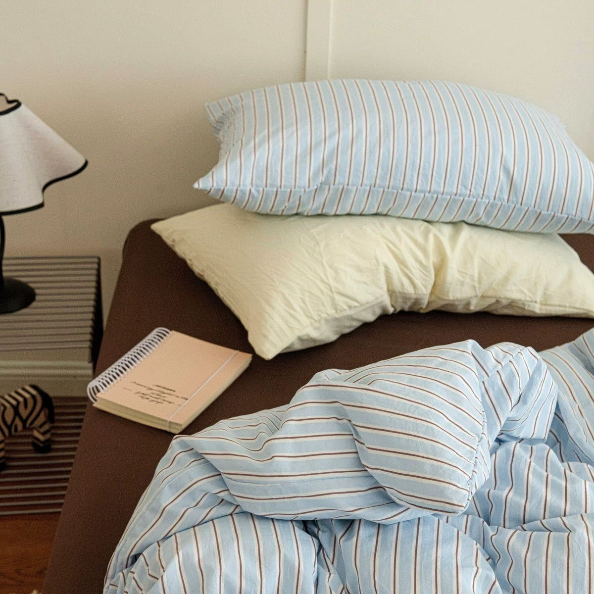 Aesthetic Blue & Brown Striped Duvet Cover Set