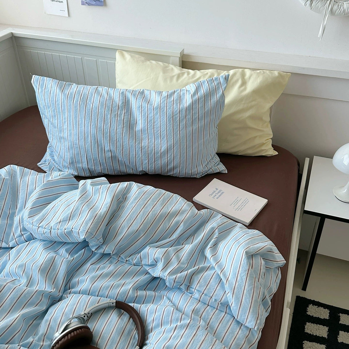 Aesthetic Blue & Brown Striped Duvet Cover Set