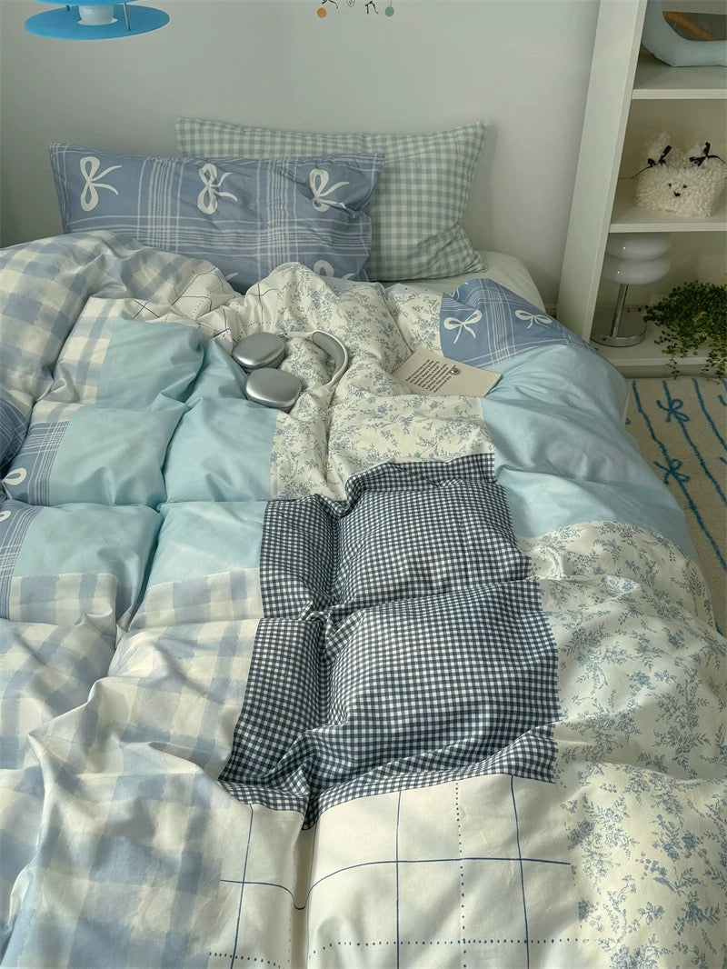 Blue Patchwork Cotton Bedding Set