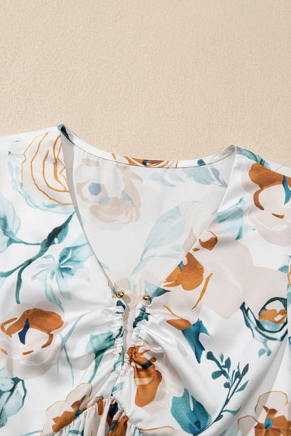 Floral Puff Sleeve V-Neck Babydoll Blouse