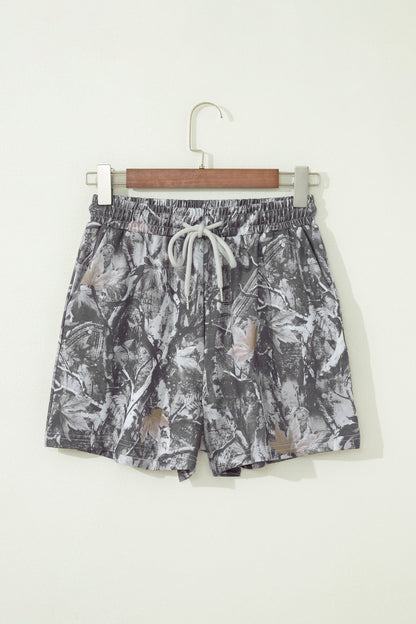 Camo Tie Elastic High Waist Shorts