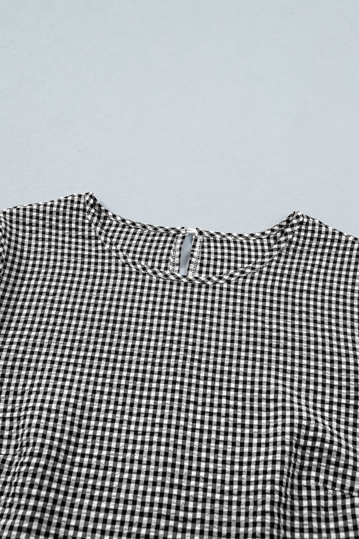 Gingham Plaid Bow Ruffle 3/4 Sleeve Blouse
