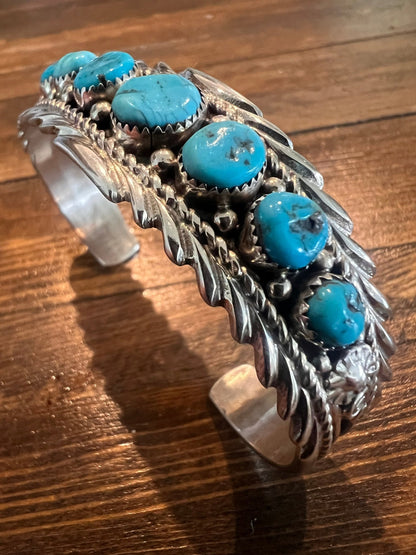 Anthony Brown Navajo Sterling Silver Bracelet with Kingman Turquoise — 6 5/8" Wrist (Hallmark "Anthony B")