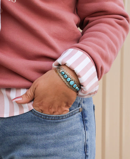 Anthony Brown Navajo Sterling Silver Bracelet with Kingman Turquoise — 6 5/8" Wrist (Hallmark "Anthony B")
