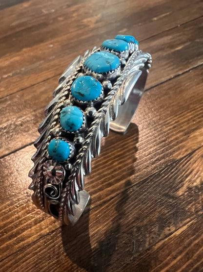 Anthony Brown Navajo Sterling Silver Bracelet with Kingman Turquoise — 6 5/8" Wrist (Hallmark "Anthony B")