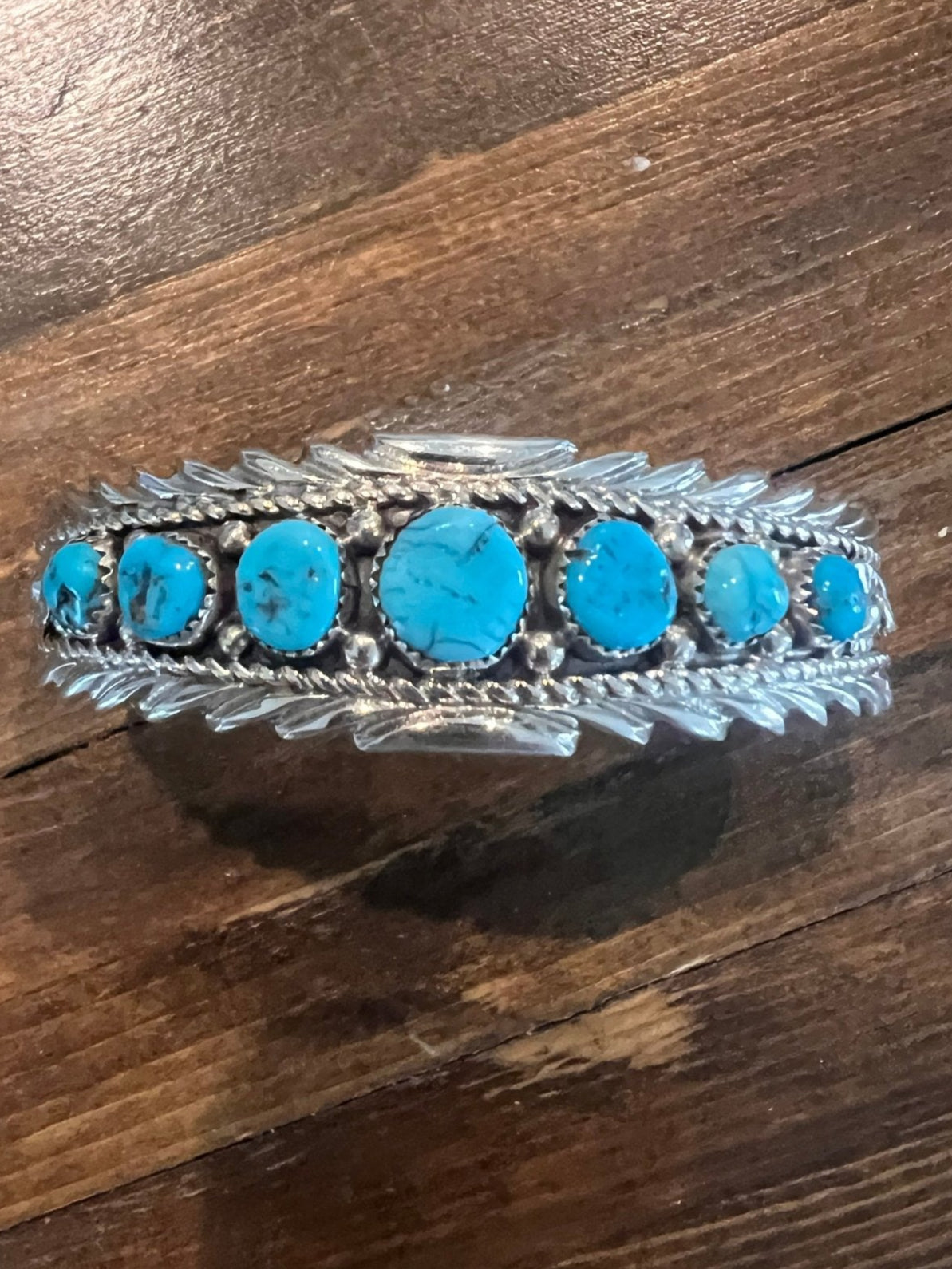 Anthony Brown Navajo Sterling Silver Bracelet with Kingman Turquoise — 6 5/8" Wrist (Hallmark "Anthony B")