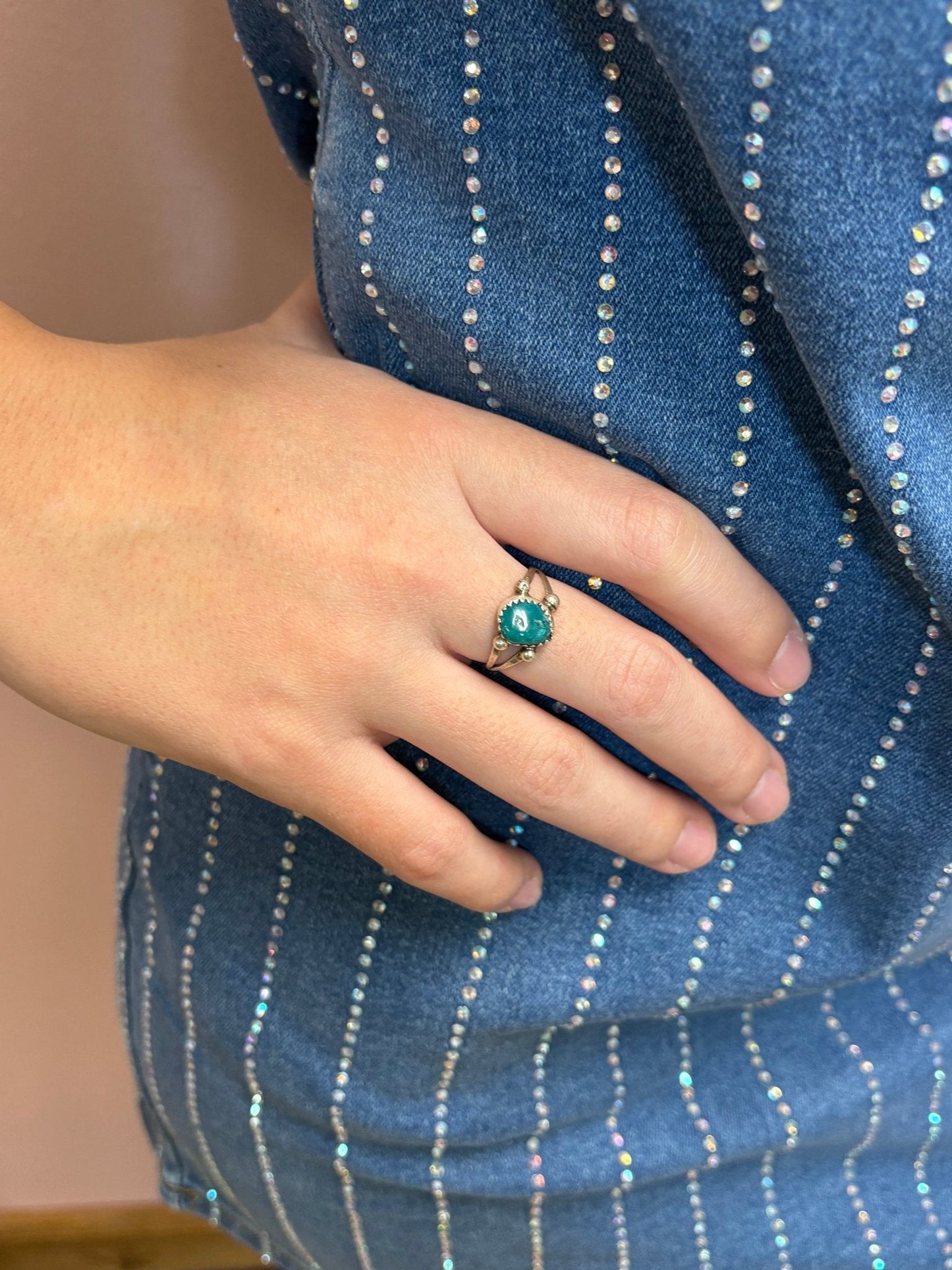 Antionette Martinez Navajo Kingman Turquoise Sterling Silver Ring — Size 8