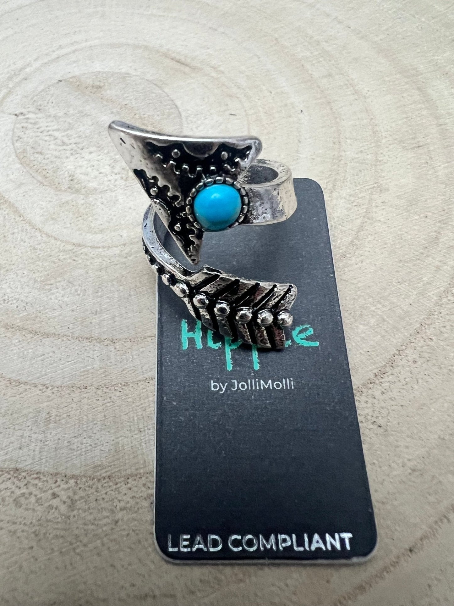 Western Arrow Head Cuff Ring with Faux Turquoise Stone — Adjustable Hand Statement
