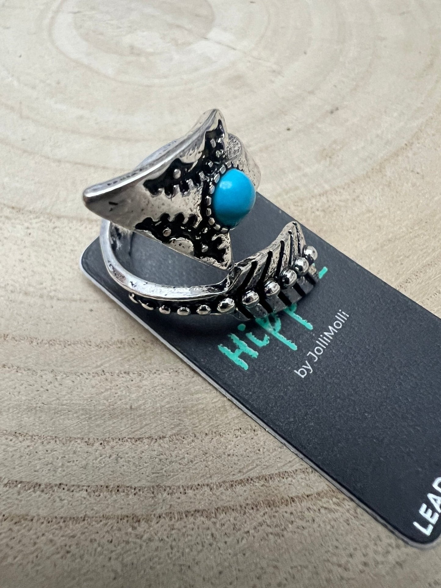 Western Arrow Head Cuff Ring with Faux Turquoise Stone — Adjustable Hand Statement