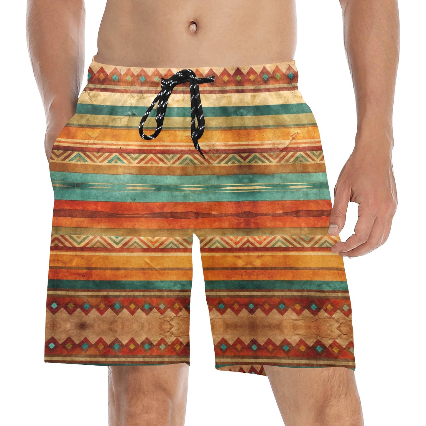 Rustic Mexican Serape Mid-Length Beach Shorts