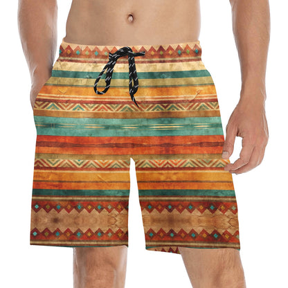 Rustic Mexican Serape Mid-Length Beach Shorts