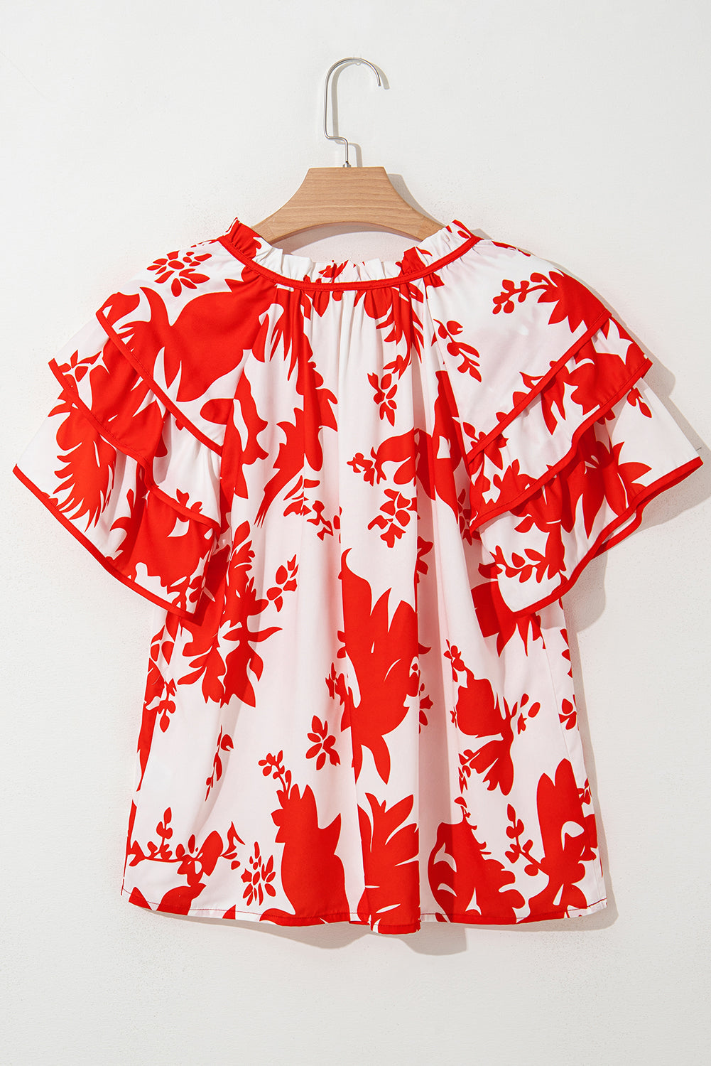 Floral Tiered Ruffle Sleeve V-Neck Blouse