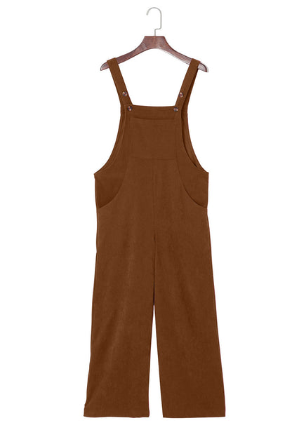 Solid Corduroy Wide Leg Bib Overalls