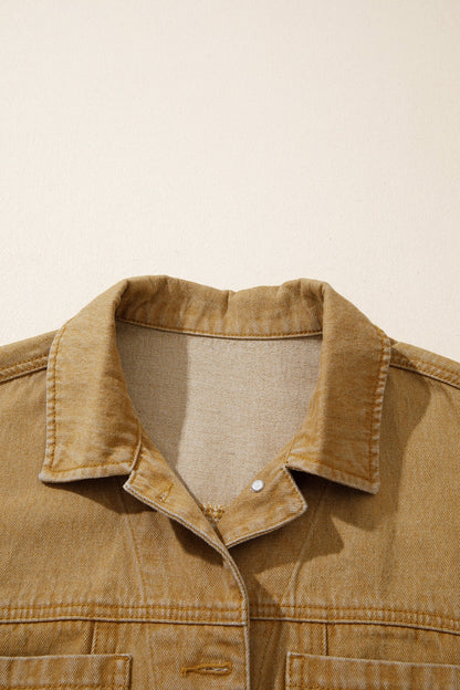 Solid Denim Long Sleeve Buttoned Collar Jacket