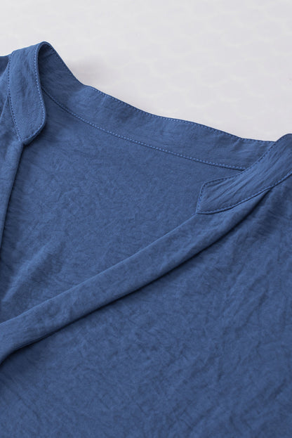 Solid Crinkle Textured Batwing Sleeve V-Neck Blouse
