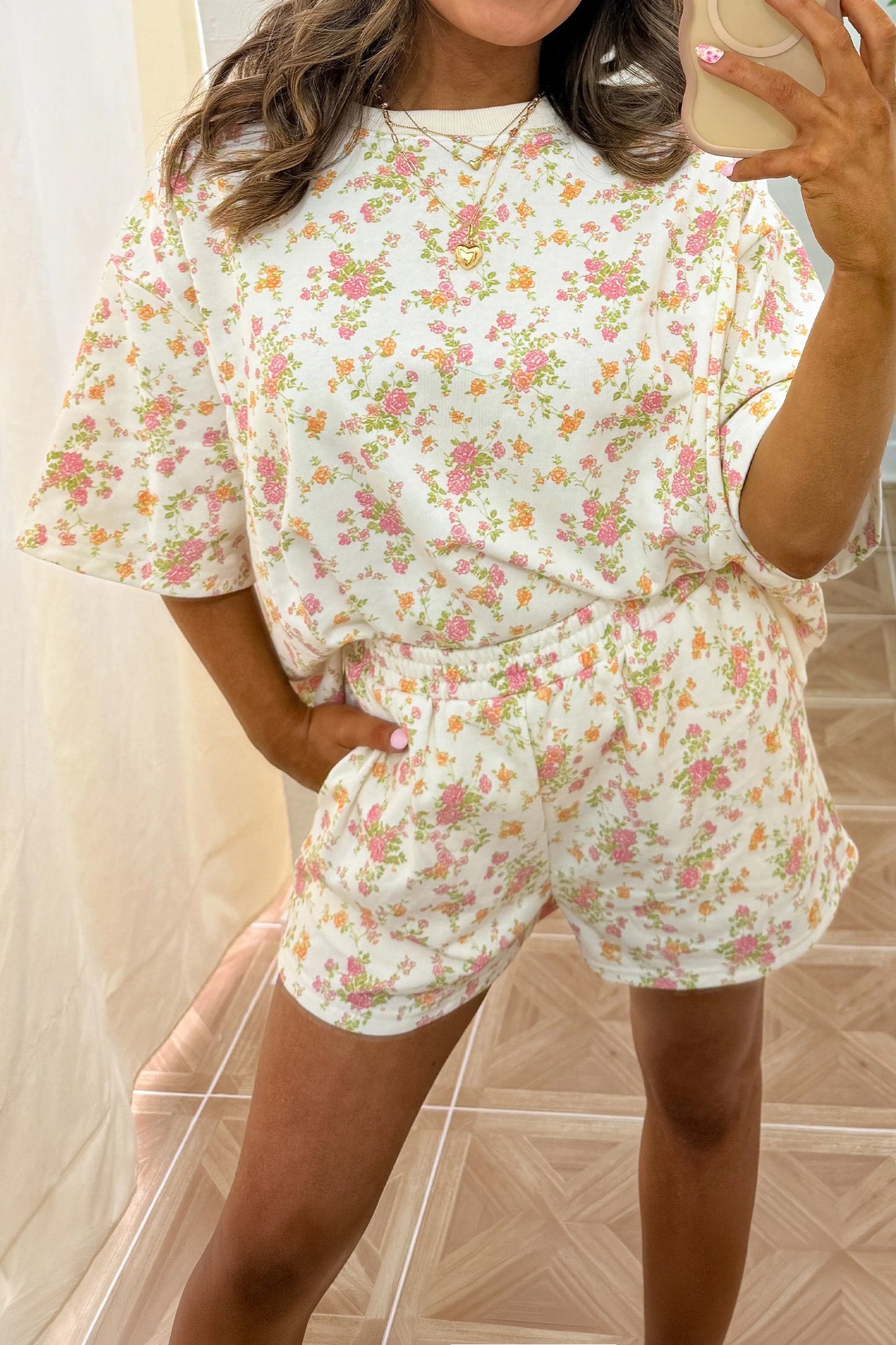 Floral Short Sleeve & Elastic Waist Short Sets