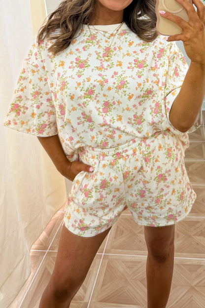 Floral Short Sleeve & Elastic Waist Short Sets