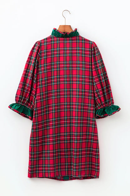 Plaid Ruffle Colorblock Buttoned Mini Dress