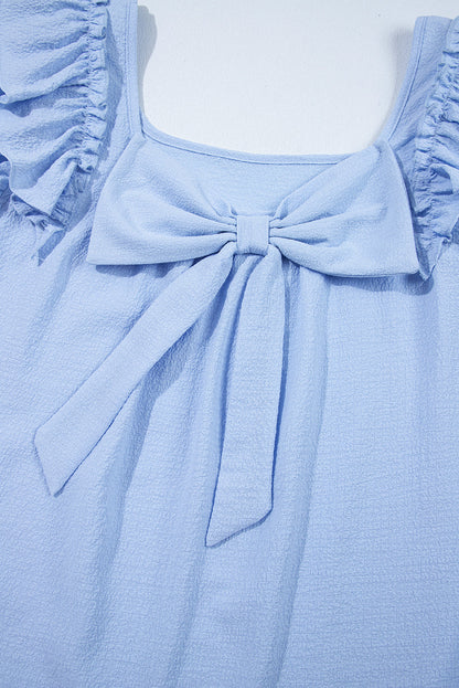Textured Bow Back Frilled Butterfly Sleeve Blouse