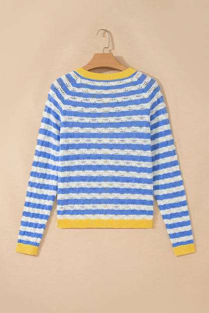 Stripe Colorblock Button Front Knit Cardigan