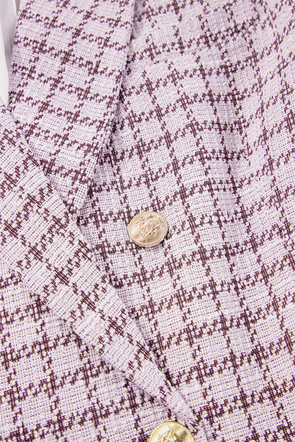Plaid Tweed Long Sleeve Buttoned Blazer