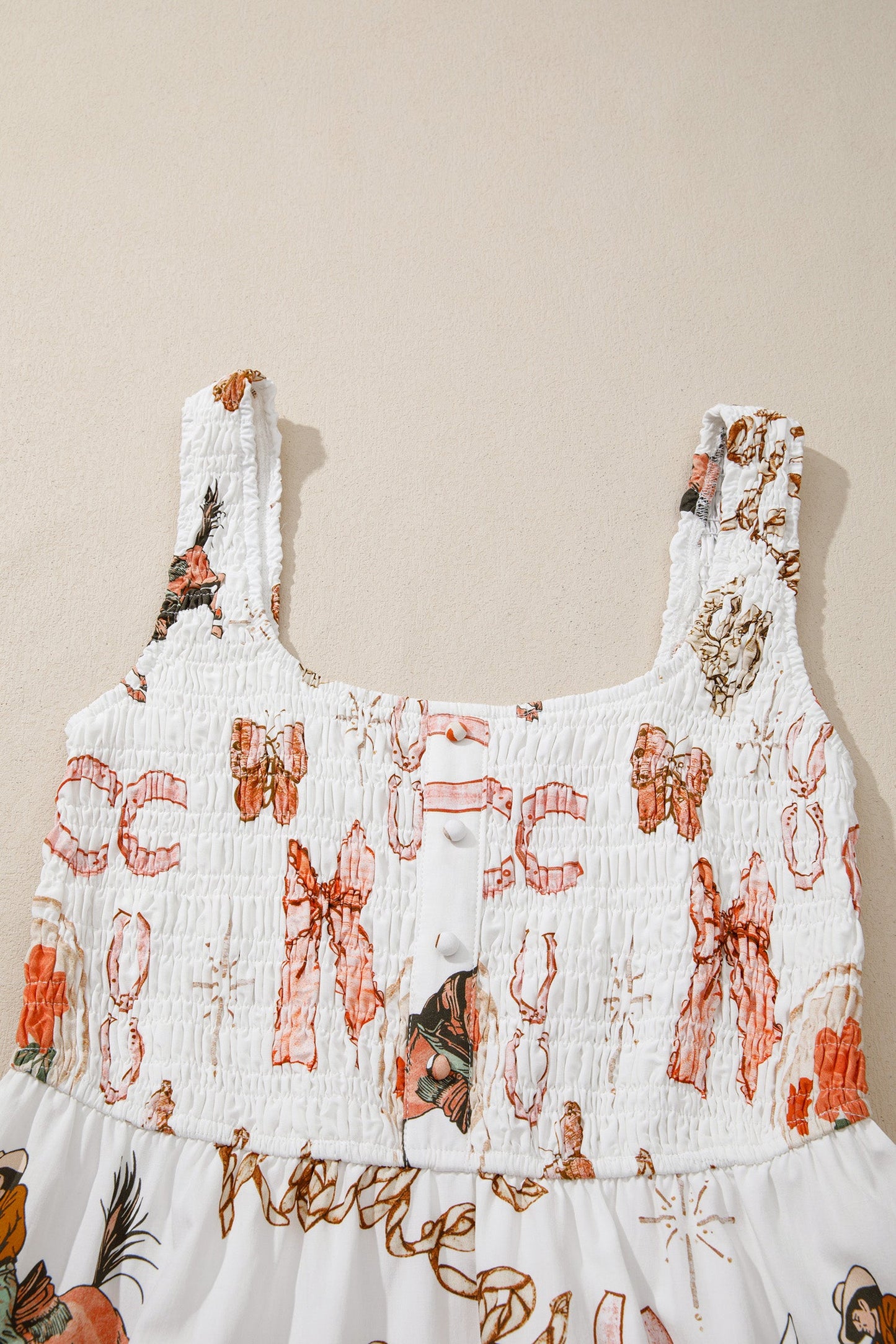 Western Horseshoe Smocked Sleeveless Midi Dress