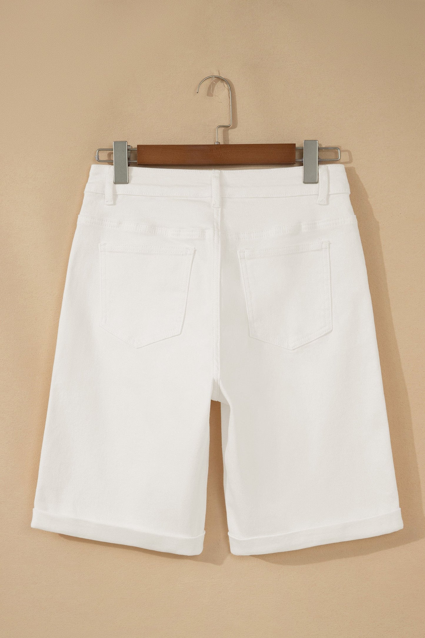 Solid Denim Rolled Cuffs Bermuda Shorts