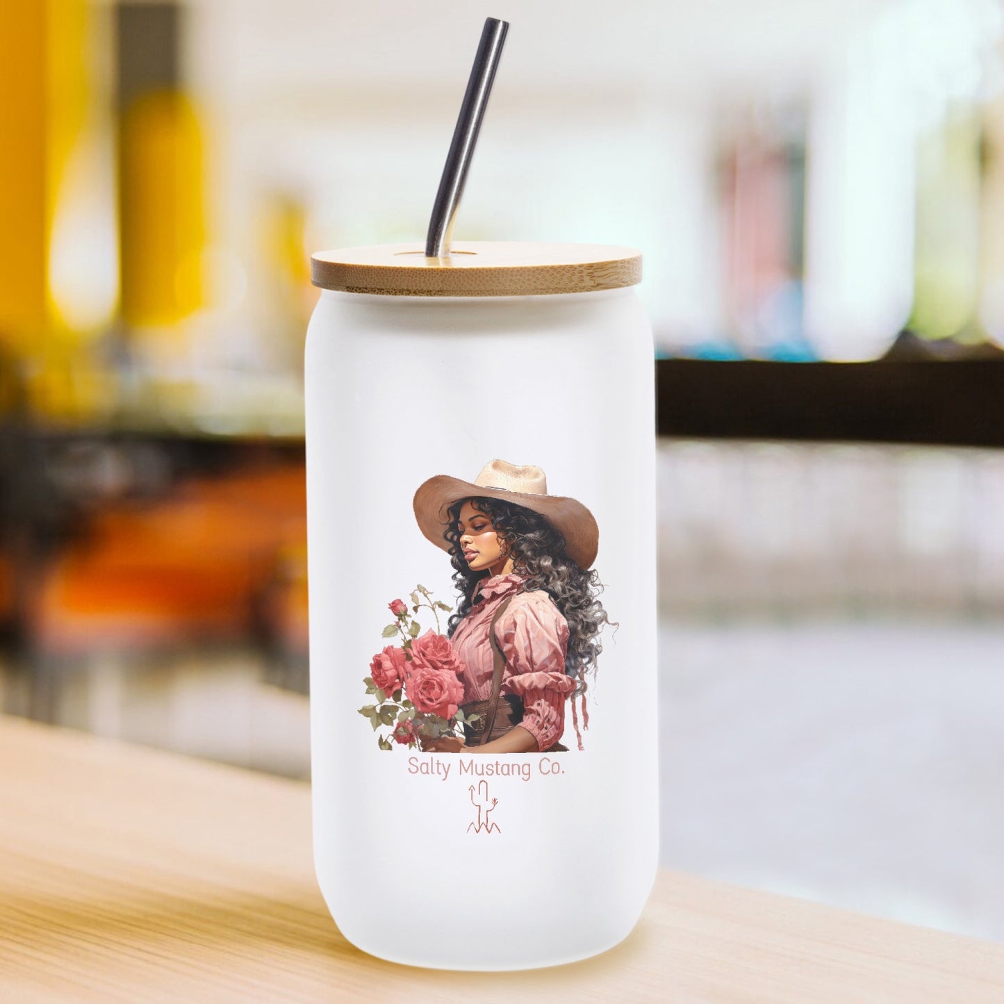 Big Spring Cowgirl Frosted Glass Cup