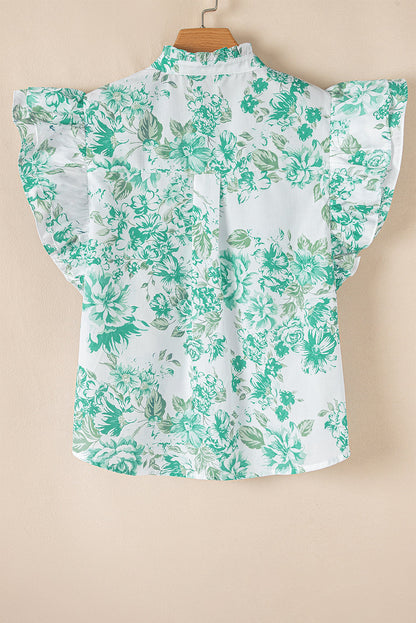 Floral Ruffle Sleeve Frilled Button-Up Shirt