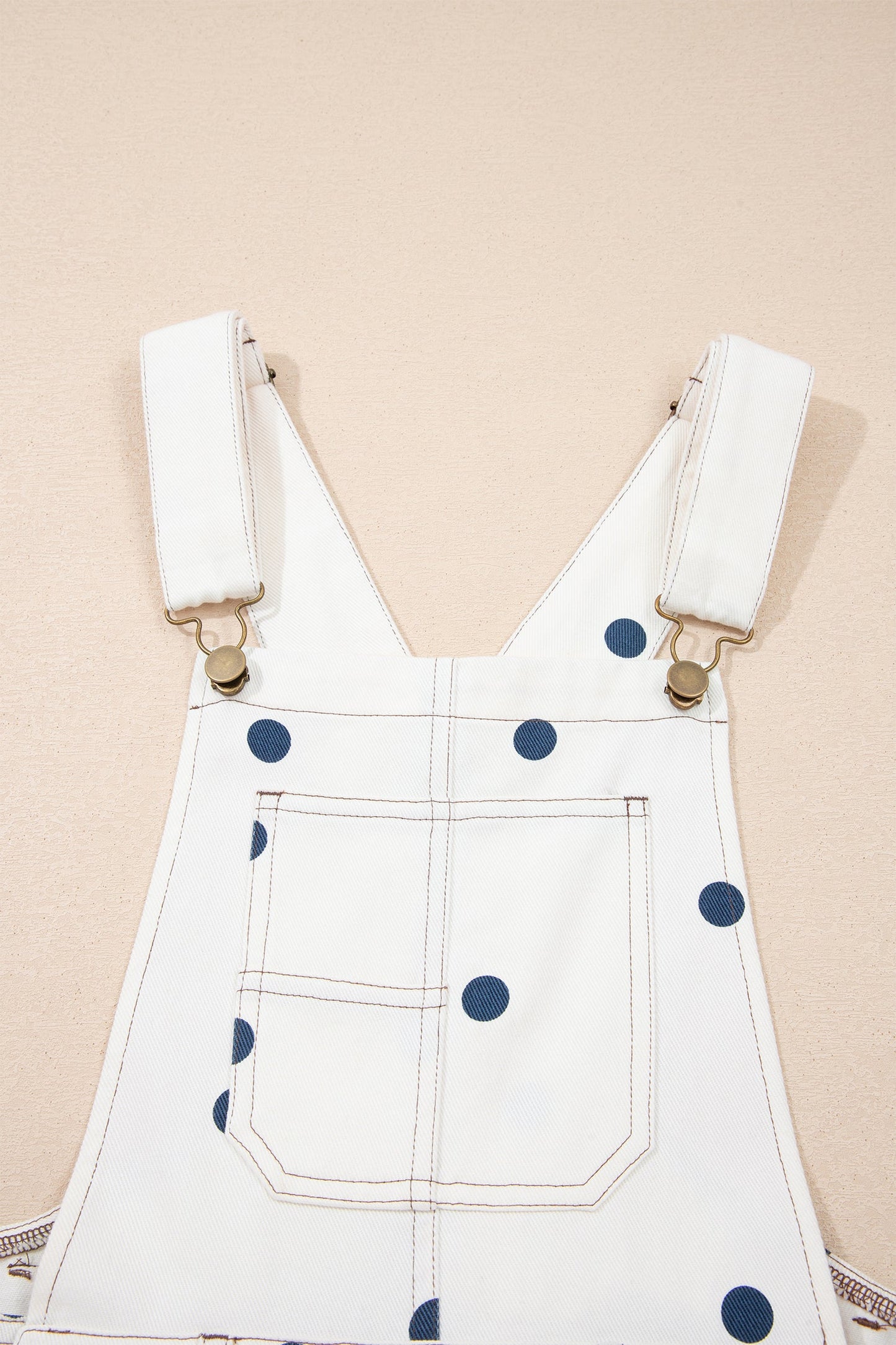 Polka Dot Denim Barrel Leg Overalls Jumpsuit