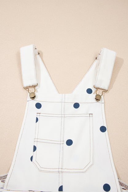 Polka Dot Denim Barrel Leg Overalls Jumpsuit