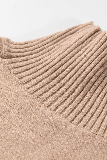 Ribbed Trim High Neck Short Sleeve Sweater