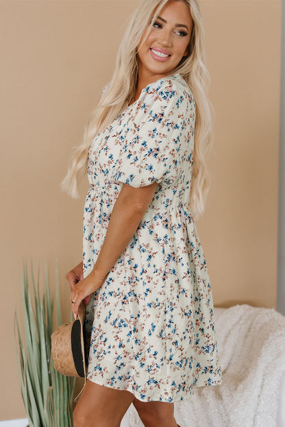 Floral Puff Sleeve Empire Waist Mini Dress