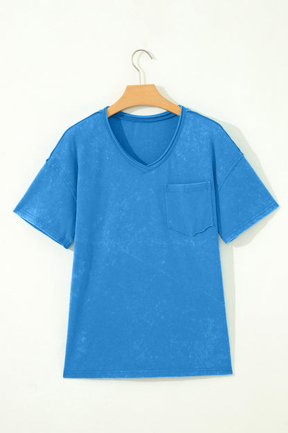 Solid Mineral Wash Short Sleeve V-Neck T-Shirt