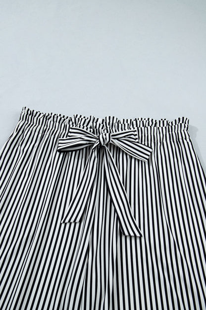 Plus Size Stripe Tie Waist Straight Pants